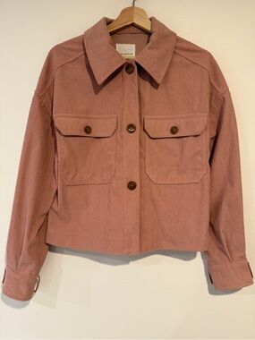 Avec Les Filles Corduroy Cropped Shirt Jacket in Dusty Rose - Size Small